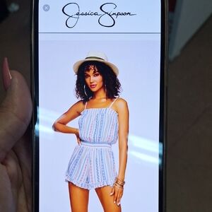 Jessica Simpson Blue and White Striped Romper